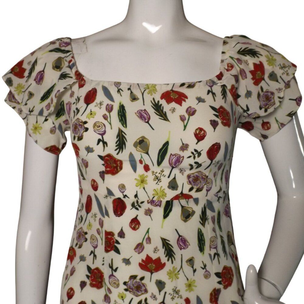 STONE COLD FOX Dress, 1/S, Silk Floral, Off Shoulder, HIGH slit/Vent, Midi, Zip - Picture 2 of 16